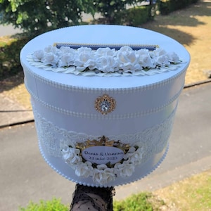 Boîte pour cartes personnalisée - porte-enveloppe de mariage blanc et or, boîte pour cartes de mariage, élégance moderne