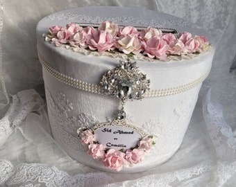 Floral card box, Wedding card box,  White and Pink card box, Gift card holder box