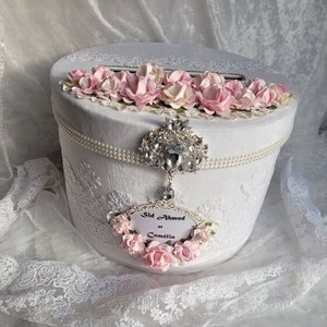 Boîte pour cartes florale élégante, porte-cartes de mariage blanc et rose, boîte pour cartes personnalisée