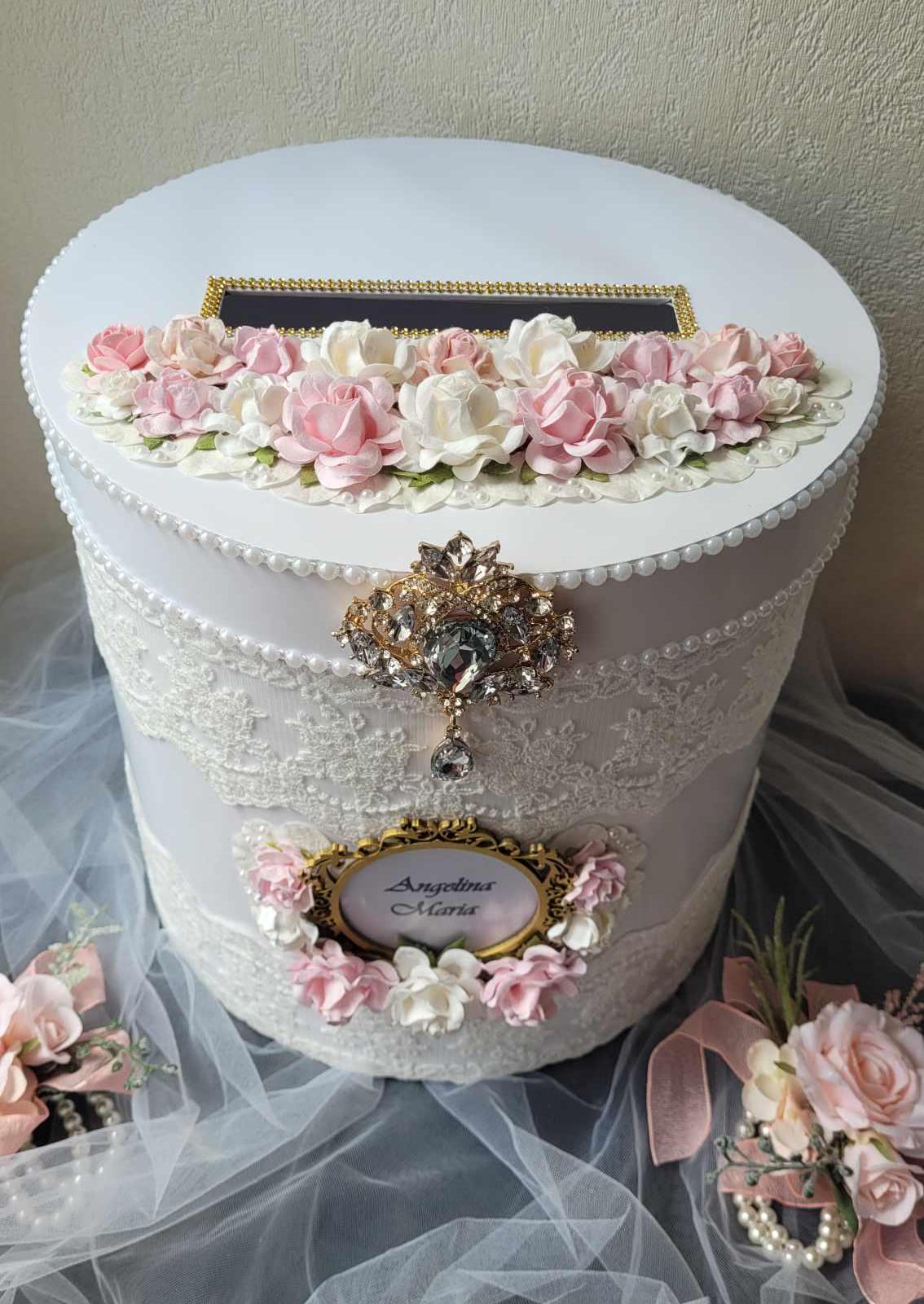 White and Pink Floral Wedding Card Box: Chic Elegant - Etsy
