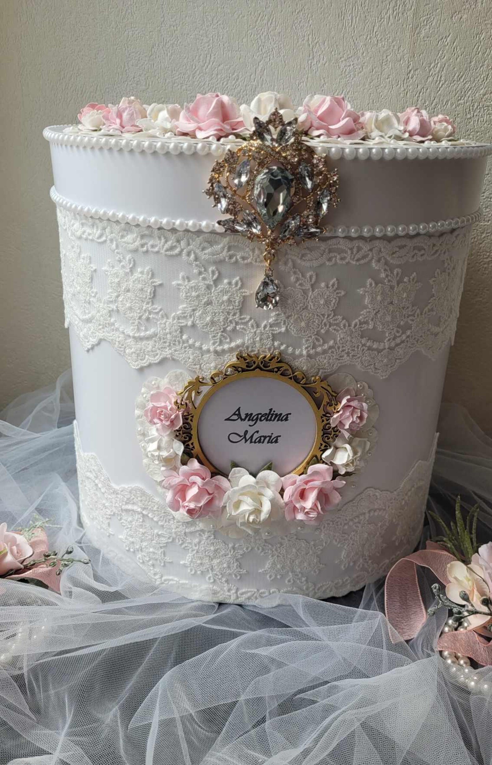 White and Pink Floral Wedding Card Box: Chic Elegant - Etsy