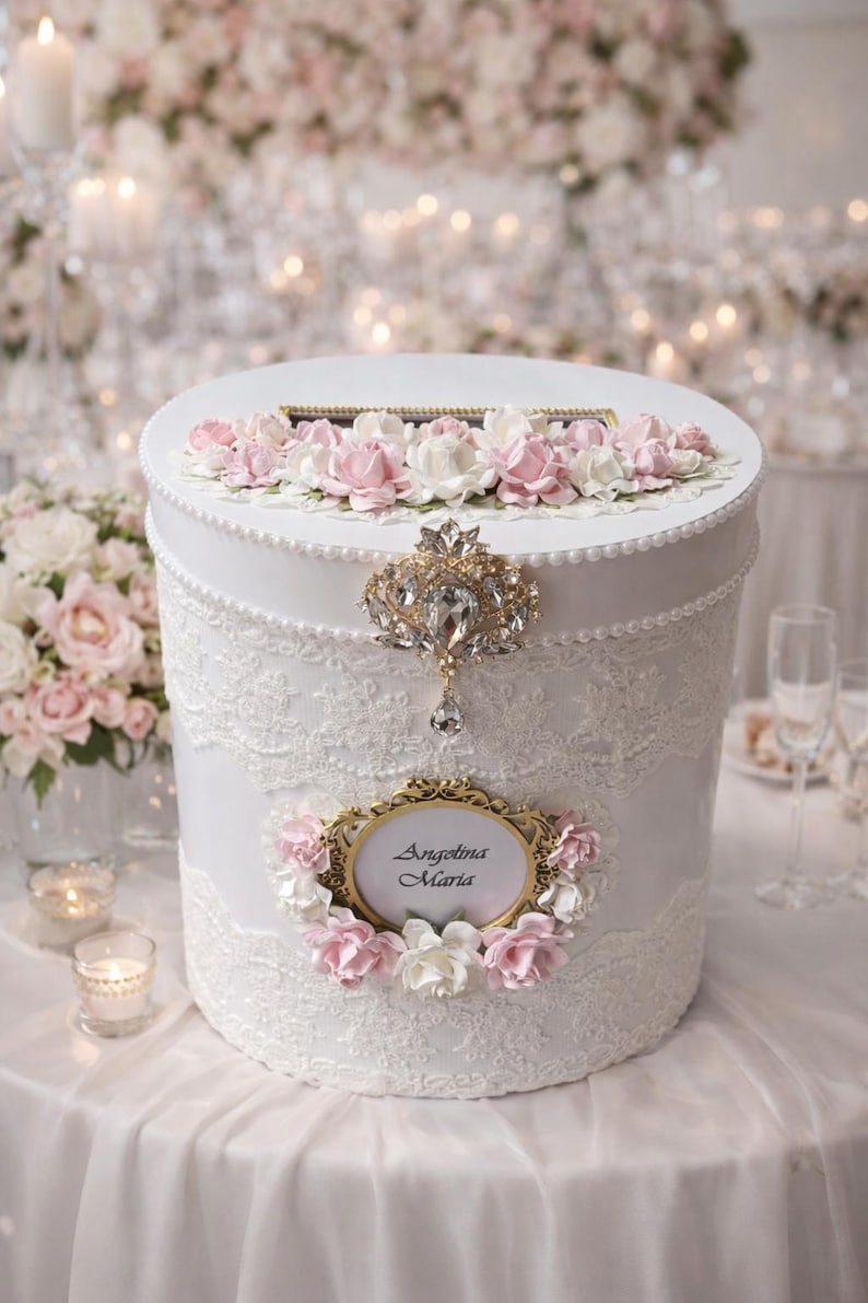 White and Pink Floral Wedding Card Box: Chic Elegant - Etsy