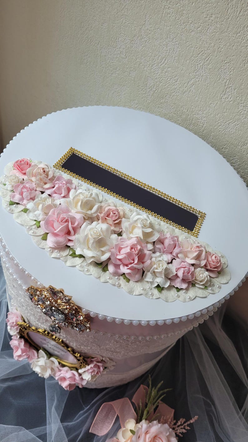 Floral Wedding Card Box: Chic White and Pink Envelope Holder - Etsy ...