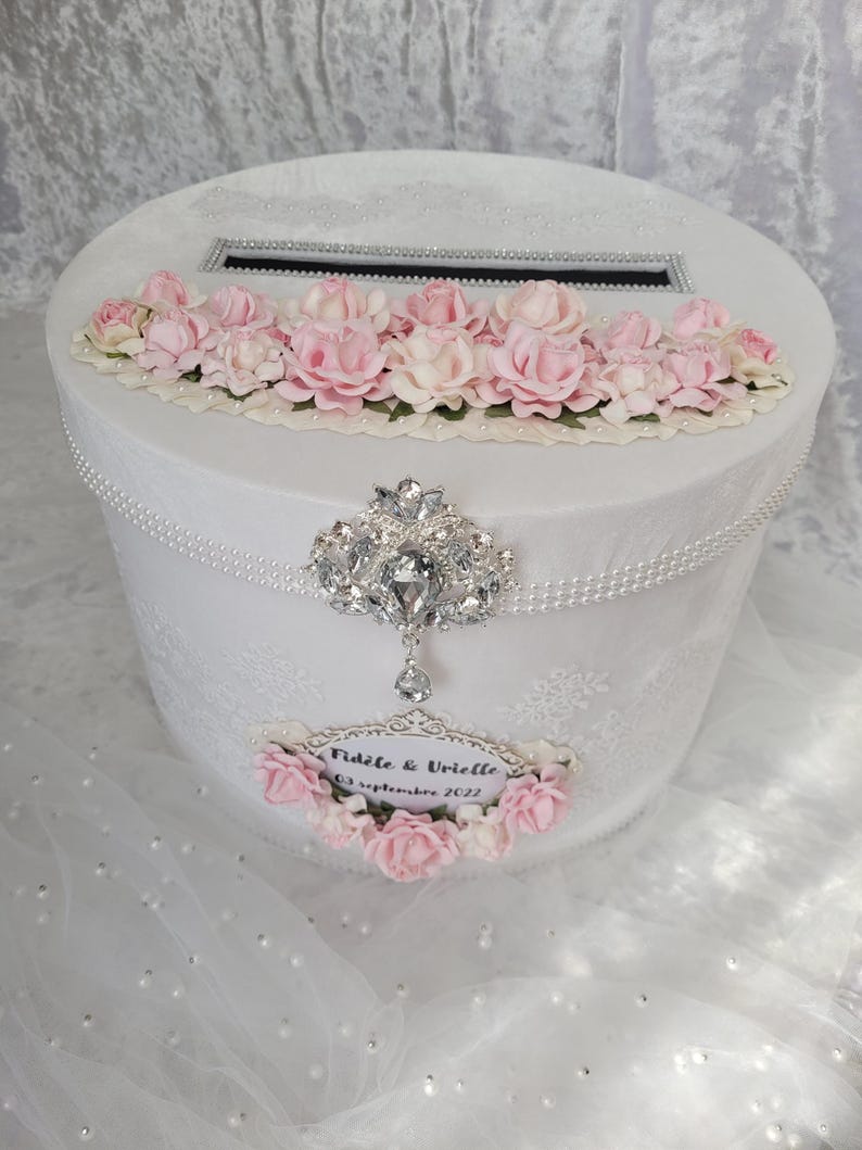 Elegant Pink & White Floral Wedding Card Box - Etsy