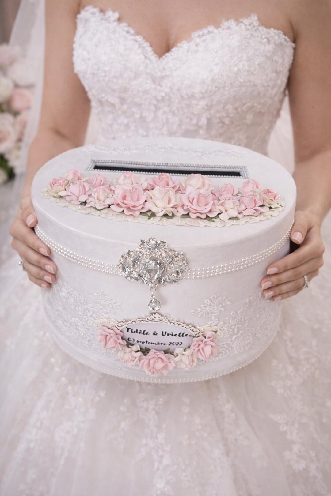 Elegant Pink & White Floral Wedding Card Box - Etsy