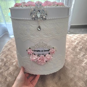 Wedding card box, White and Pink card box, Gift card holder box, wedding envelope box image 5