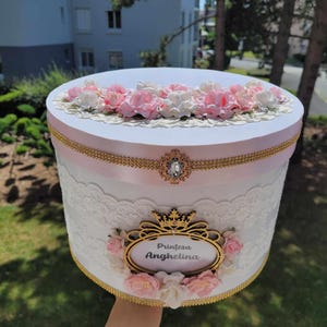 Boîte pour cartes de cérémonie blanche et rose, Boîte pour enveloppes, Boîte pour cartes de remerciement, Chic élégant