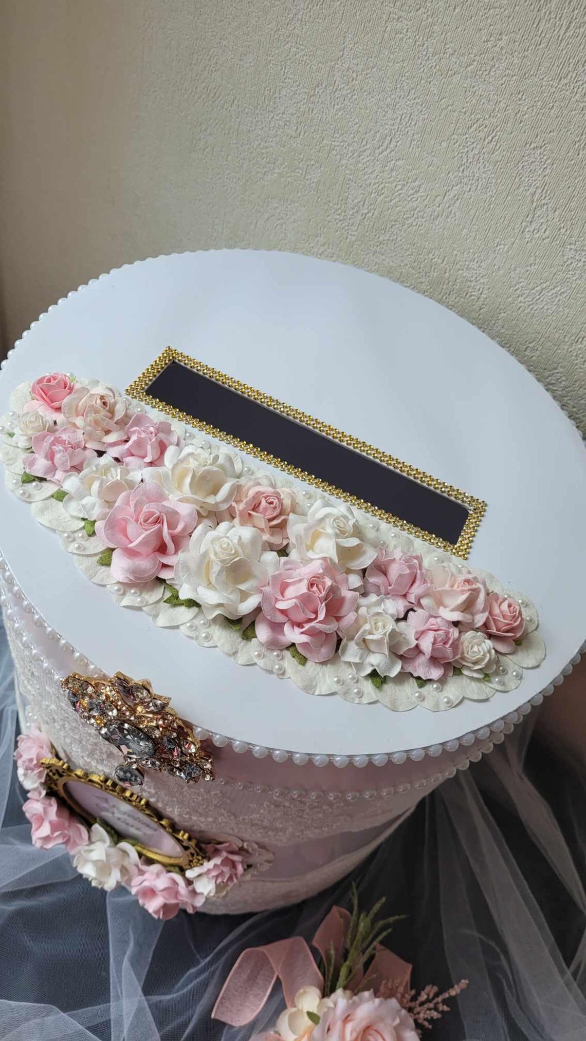 White and Pink Floral Wedding Card Box: Chic Elegant - Etsy