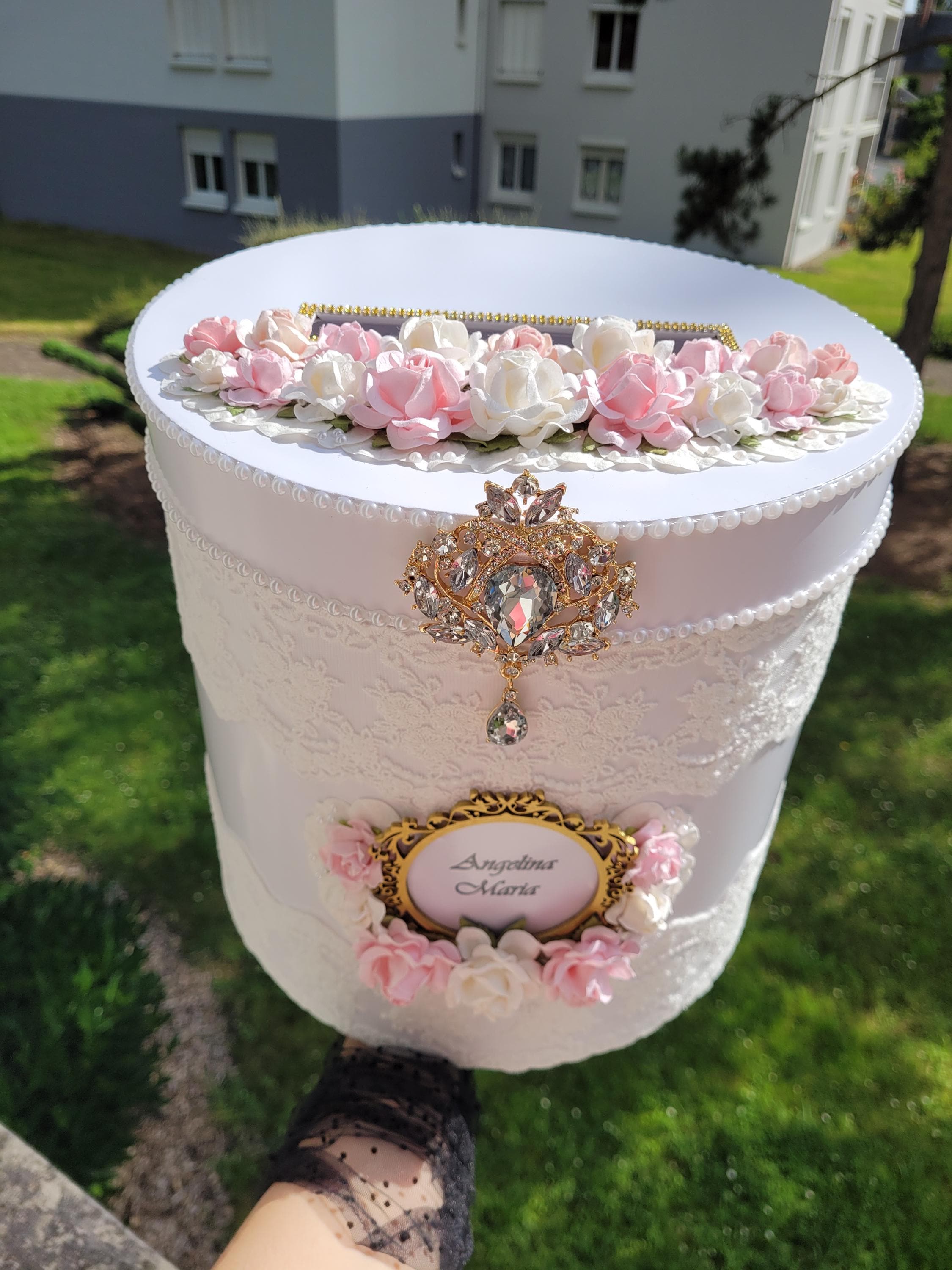 Floral Wedding Card Box: Chic White and Pink - Etsy