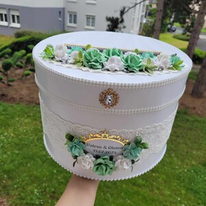 Boîte pour cartes de mariage verte et blanche, boîte enveloppe personnalisable, boîte porte-cartes cadeau de mariage