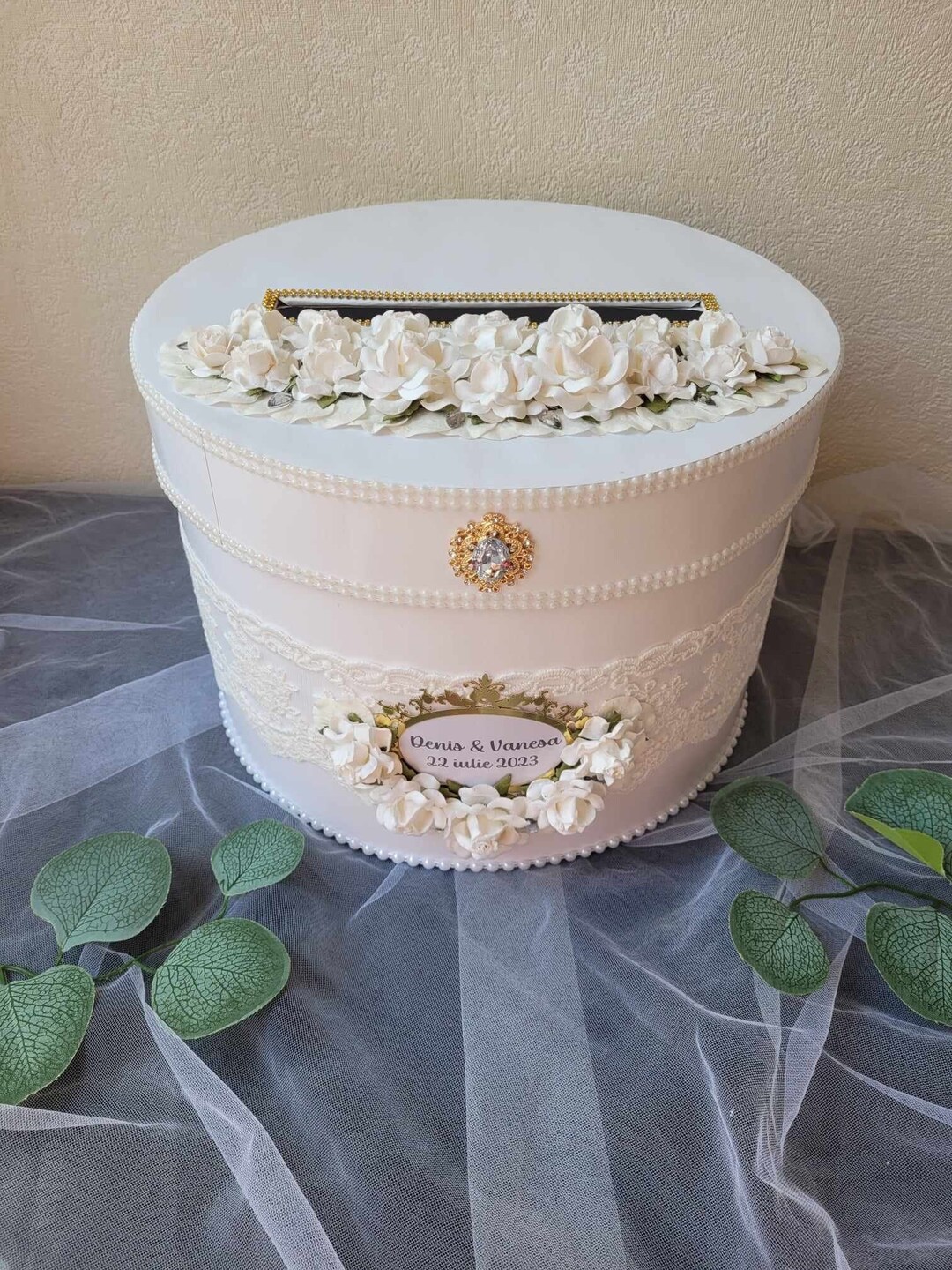 Wedding Card Box, Gift Card Holder Box, White and Gold Card Box