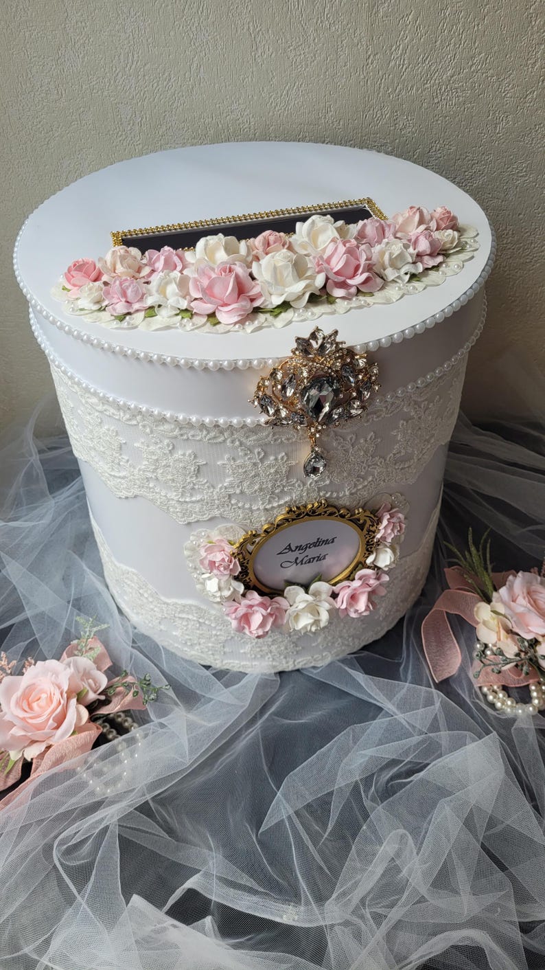 Floral Wedding Card Box: Chic White and Pink Envelope Holder - Etsy ...