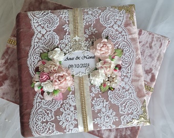 Mini photo album, Photo album personalized, Photo book for Wedding Birthday Baptism, Custom Velvet Floral