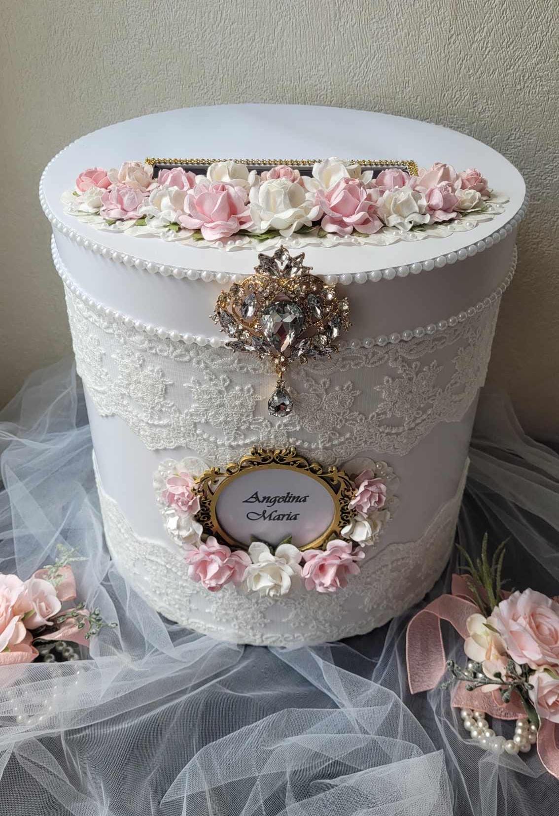 White and Pink Floral Wedding Card Box: Chic Elegant - Etsy