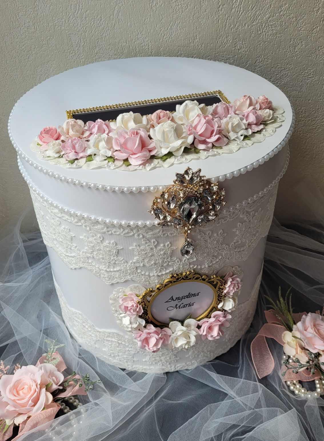 White and Pink Floral Wedding Card Box: Chic Elegant - Etsy