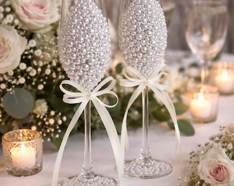 Pearl Wedding champagneglazen: elegante roosterglazen (set van 2)