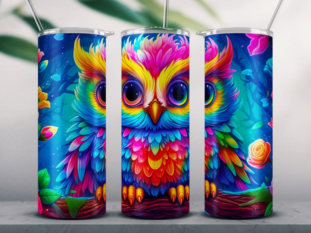 Cute Owl Tumbler Wrap PNG Colorful Skinny Tumbler Sublimation Straight