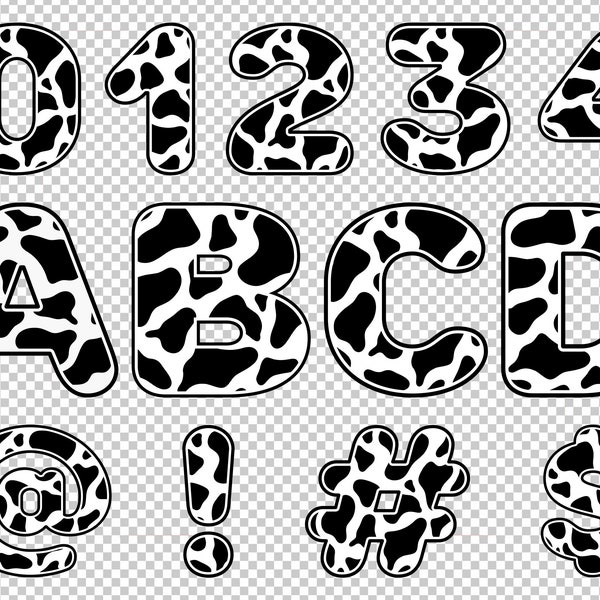 Cow Alphabet SVG | Animal Print Font | Letters, Number & Symbols | Digital Download.