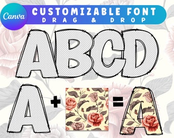 Großbuchstaben - Personalisierbares Doodle Alphabet für Canva | Füllen Sie Ihr eigenes Design | Ziehen & Ablegen | Bearbeitbare Schriftart | Digitaler Download.