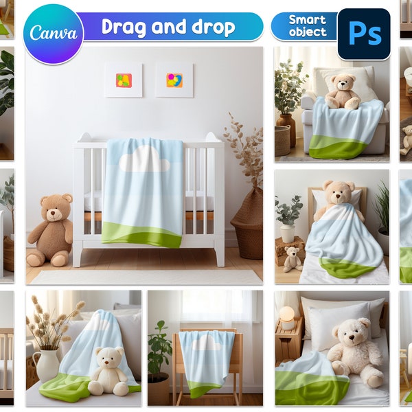 15x Baby Blanket Mockups for Canva  | Adjustable Shadow | Drag And Drop  | Digital Download.