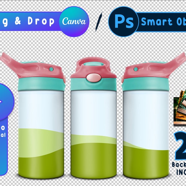 12oz Kids Flip Top Sippy Canva Frame Mockup | Transparent Background | 25 Backgrounds Included | Digital Download.