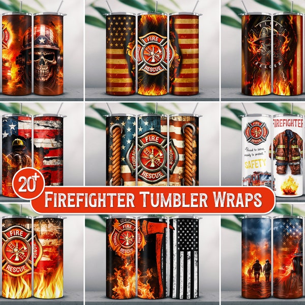 20+ Firefighter Tumbler Wraps Bundle | 20oz USA Flag Sublimation | Fire Truck | Straight | Digital Download.