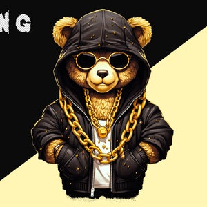 Gangsterbeer PNG | T-shirt Ontwerp | Cool Bear-sublimatie | Digitaal downloaden.