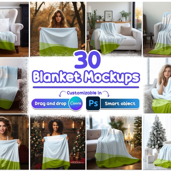 30x Blanket Mockups for Canva  | Adjustable Shadow |Drag and drop in Canva & Smart Object for Photoshop | Digital Download.