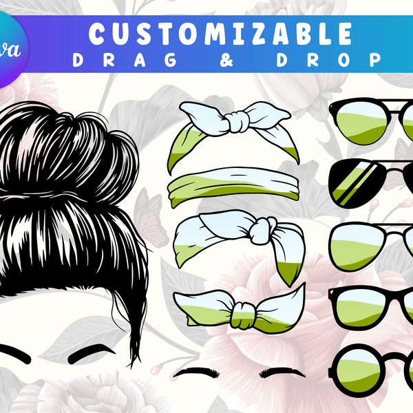 Messy Bun SVG | Bearbeitbarer Canva-Rahmen | Fügen Sie Ihr eigenes Design hinzu | Digitaler Download.