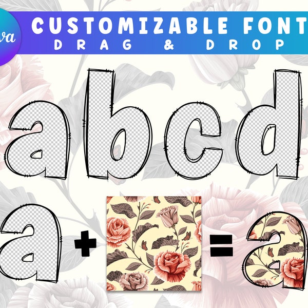 Lowercase - Customizable Doodle Alphabet | Fill Your Own Design | Drag & Drop Alphaset | Editable Font | Digital Download.