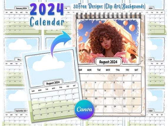 2024 Calendar Template for Canva Fully Editable Calendar Drag & Drop 30 Free  Designs Add Your Own Design Digital Download. - Etsy