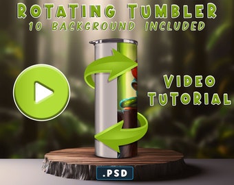 20oz Rotating Tumbler Mockup | 10 Free Backgrounds Included | Video Tutorial | Digital download.