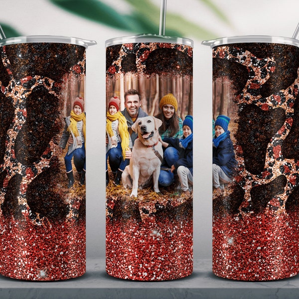 Glitter Cow Hide Tumbler Wrap PNG | Add Your Own Photo | 20oz Tumbler Sublimation | Seamless Design | Straight & Tapered PNG | Digital .
