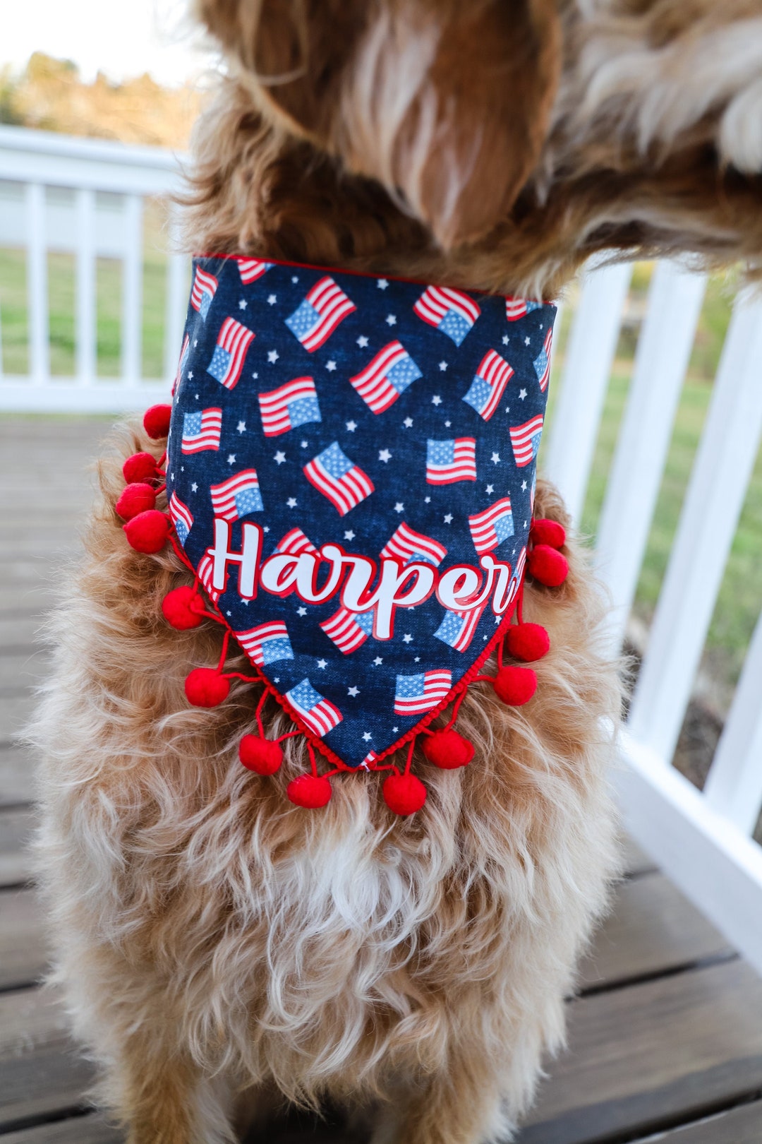 Dog Bandana American Flag Dog Bandana With Poms and Etsy