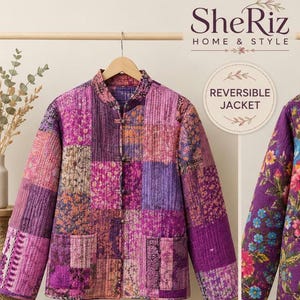 Handgjord vändbar bomberjacka i siden i patchwork-stil: Boho Artisan-stil (fri storlek)