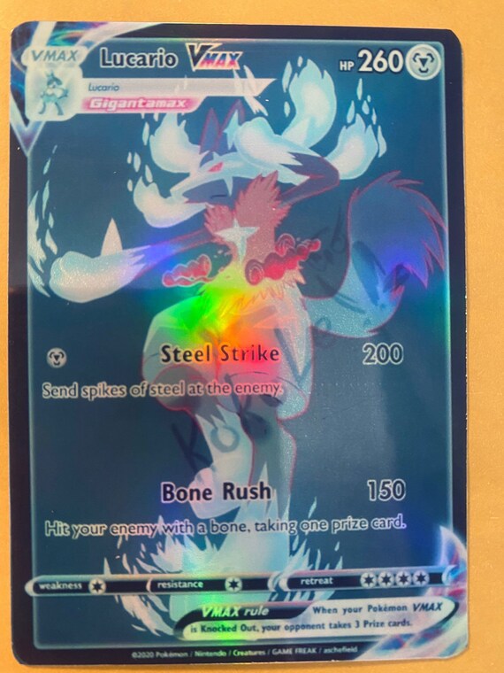 Pokemon TCG Lucario Shiny Vmax Holo Custom Card 