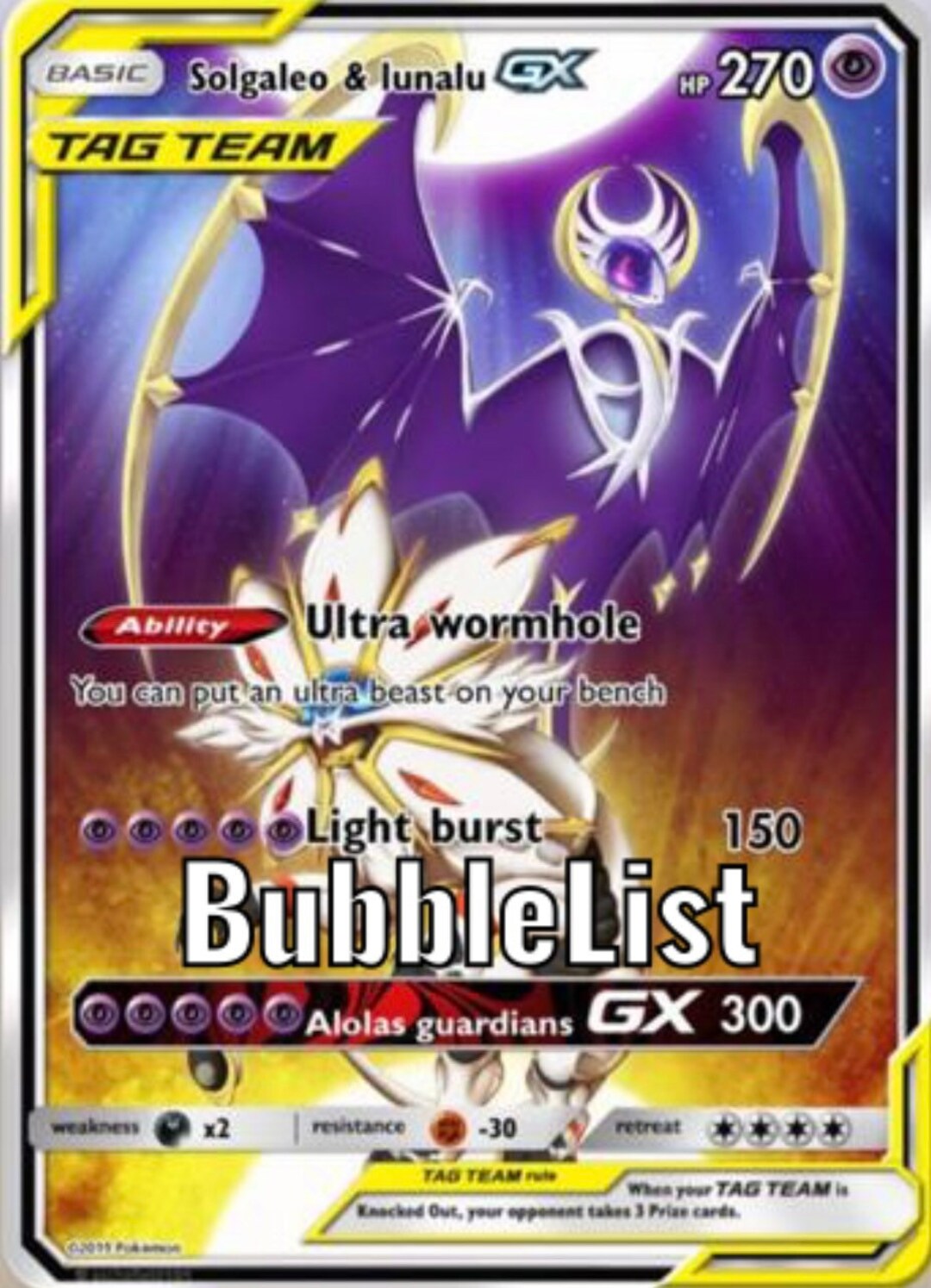 Lunala GX Gold HOLOGRAPHIC Custom Made Pokemon Card 