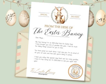 Carta oficial EDITABLE del Conejito de Pascua del escritorio del Conejito de Pascua Descarga instantánea imprimible para niños