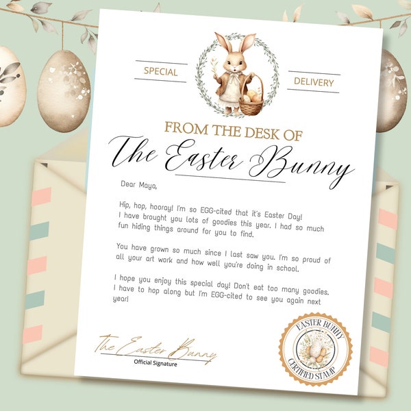 EDITABLE Official Easter Bunny Letter From the Desk of the Easter Bunny Printable Instant Download for Kids