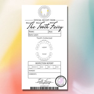 PRINTABLE Official Tooth Fairy Receipt First Lost Tooth Ticket Letter Tooth Record Chart Certificate Instant Download For Kids