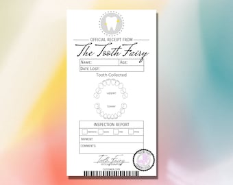 IMPRIMABLE Officiel Tooth Fairy Receipt First Lost Tooth Ticket Letter Tooth Record Chart Certificate Téléchargement instantané pour les enfants