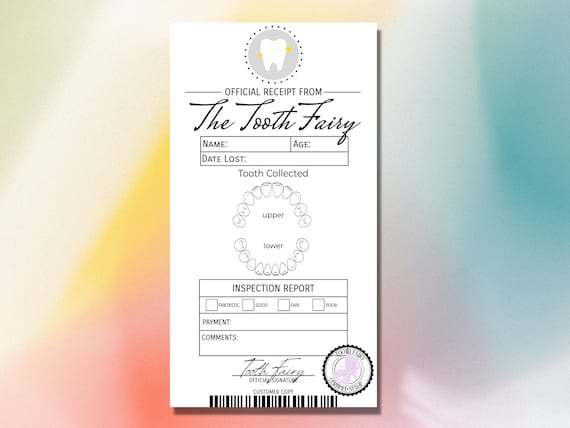 PRINTABLE Official Tooth Fairy Receipt First Lost Tooth Ticket Letter Tooth Record Chart Certificate Instant Download For Kids