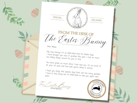 EDITABLE Official Easter Bunny Letter From the Desk of the Easter Bunny Printable Instant Download for Kids
