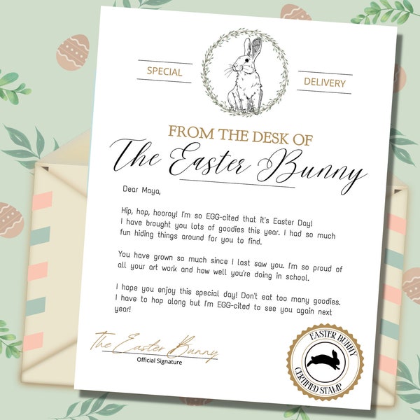 EDITABLE Official Easter Bunny Letter From the Desk of the Easter Bunny Printable Instant Download for Kids