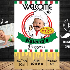 Pizza Chef Party Poster with Photo Welcome Sign Pizza Birthday Printable Italian Party Decoration Chef Invitation Poster Personalized Custom