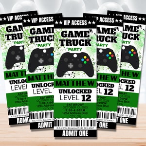 Invitation de billet de camion de gamer MODIFIABLE Gaming anniversaire jeu vidéo fête jeu imprimable sur un nouveau niveau téléchargement immédiat carte de remerciement BONUS