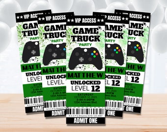 EDITABLE Gamer Truck Ticket Invitation Gaming Birthday Video Game Party Printable Game On New Level Instant Download BONUS Thank You Card
