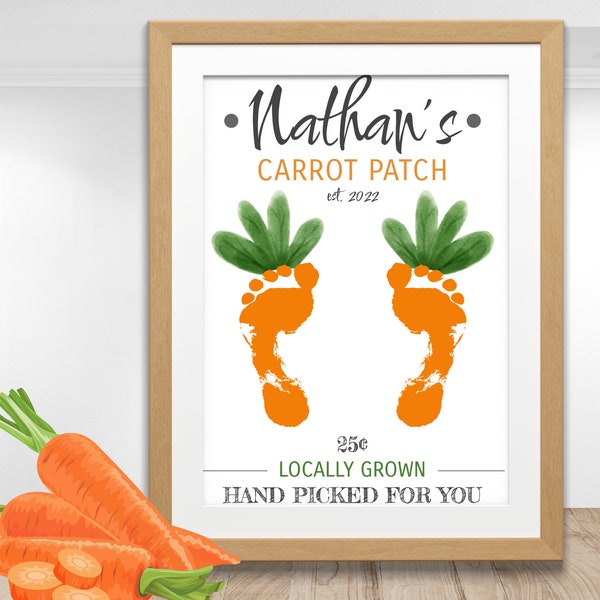 EDITABLE First Easter Sign Carrot Patch Footprint Craft Printable Instant Download Baby Child Easter Art Gift Preschool Activity
