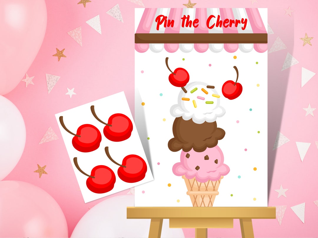 PRINTABLE Ice Cream Party Game Pin the Cherry Birthday Ice Cream Game