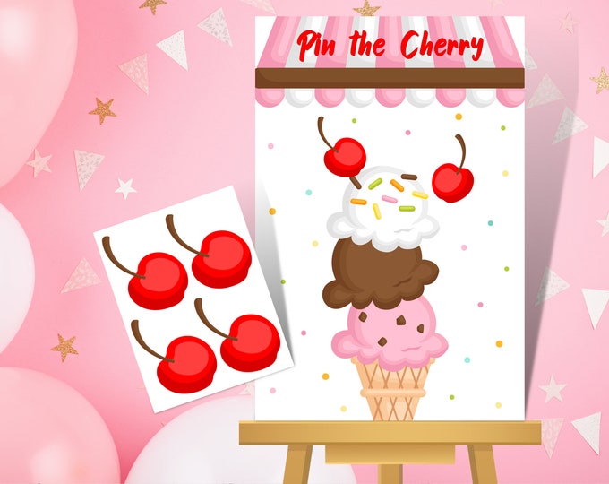 Editable Pin the Cherry on the Ice Cream Game Ice Cream Birthday Game ...